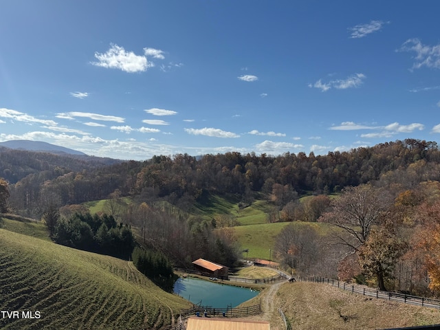 aerial view featuring a rural view and a water view