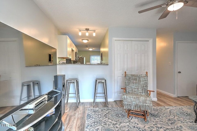 interior space featuring baseboards, ceiling fan, and light wood-type flooring
