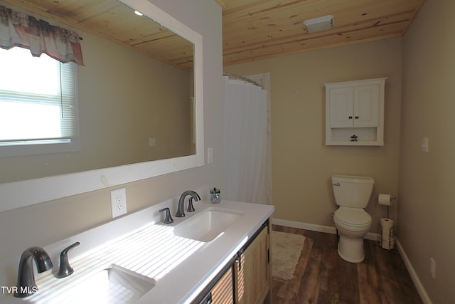 939 Muddy Creek Rd, Piney Flats, TN 37686 - bathroom featuring wooden ceiling, wood finished floors, and vanity