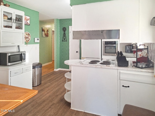 kitchen featuring white cabinets, stainless steel appliances, and dark hardwood / wood-style floors