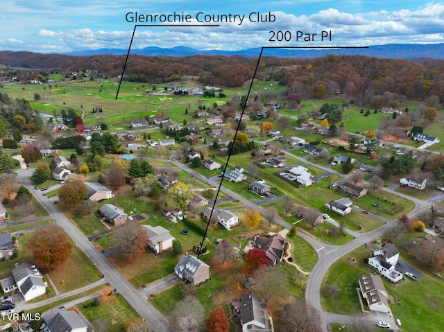 birds eye view of property with a mountain view