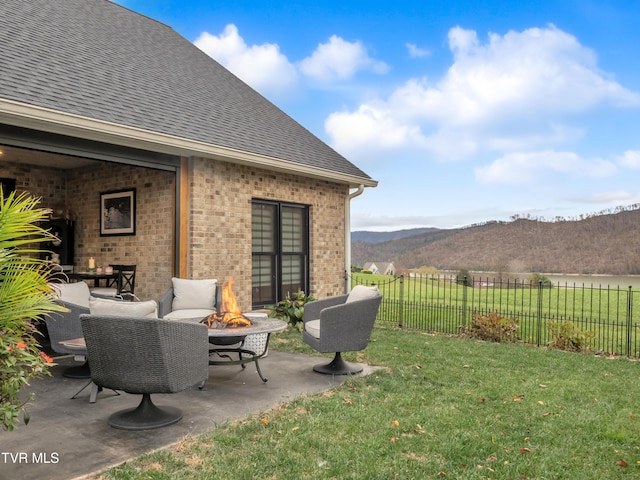 175 Deer Ridge Ct, Butler, TN 37640 - view of yard featuring a mountain view, a fire pit, and a patio area