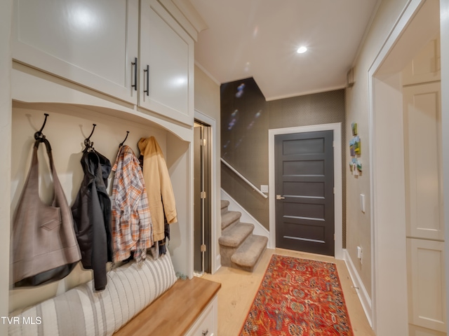 mudroom with light wood-type flooring