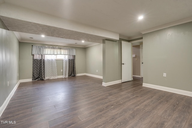 interior space with dark hardwood / wood-style floors and crown molding