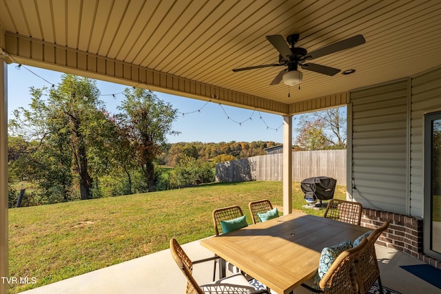 view of patio / terrace with area for grilling and ceiling fan