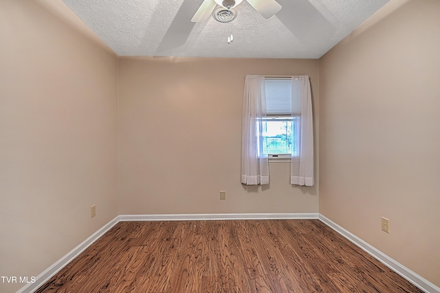 unfurnished room with hardwood / wood-style floors, a textured ceiling, and ceiling fan