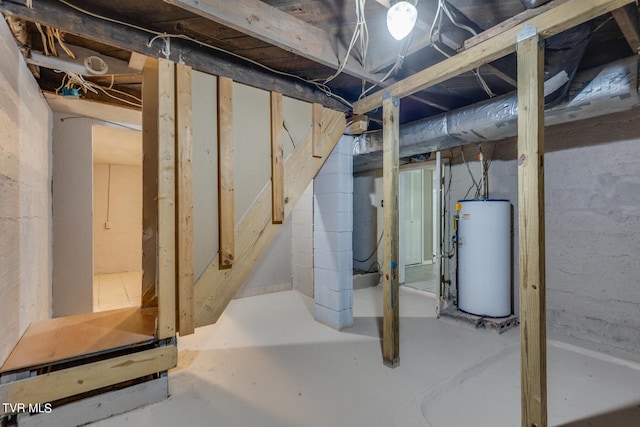 basement featuring gas water heater