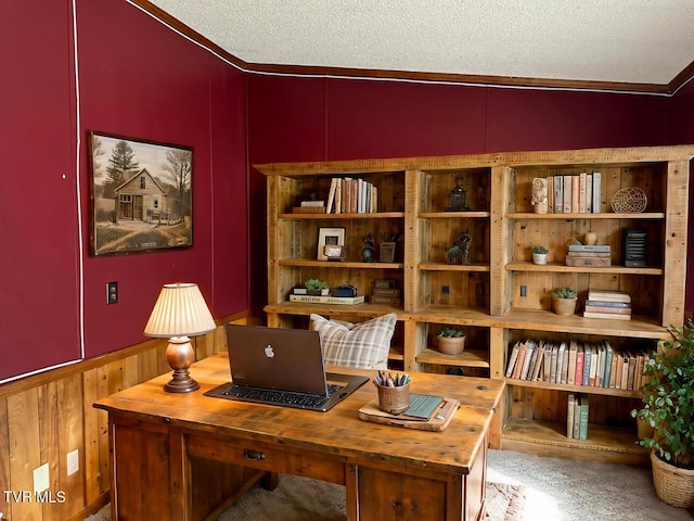 11511 Meade Fork Rd, Pound, VA 24279 - office space with ornamental molding, a textured ceiling, and carpet