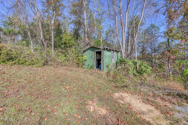 view of yard featuring an outdoor structure and a storage unit