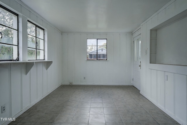 spare room featuring wood walls and a wealth of natural light