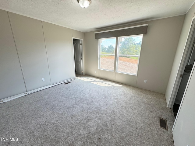 carpeted spare room featuring a textured ceiling