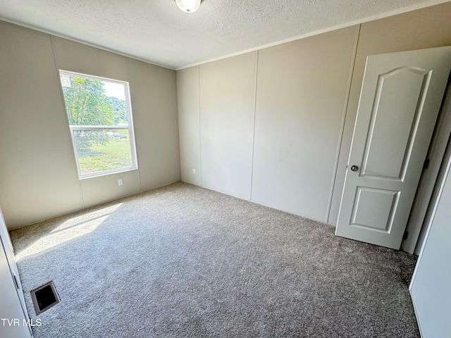 carpeted spare room featuring a textured ceiling