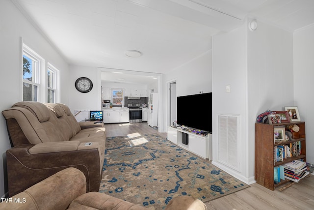 living room featuring light wood-type flooring