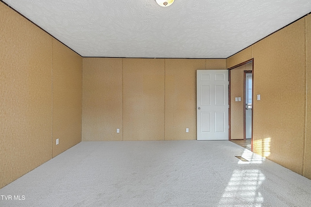 unfurnished room with a textured ceiling and carpet floors