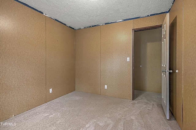 unfurnished room with a textured ceiling and light colored carpet