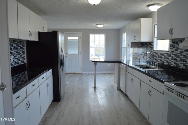 kitchen with white cabinets, light hardwood / wood-style floors, sink, and dishwasher