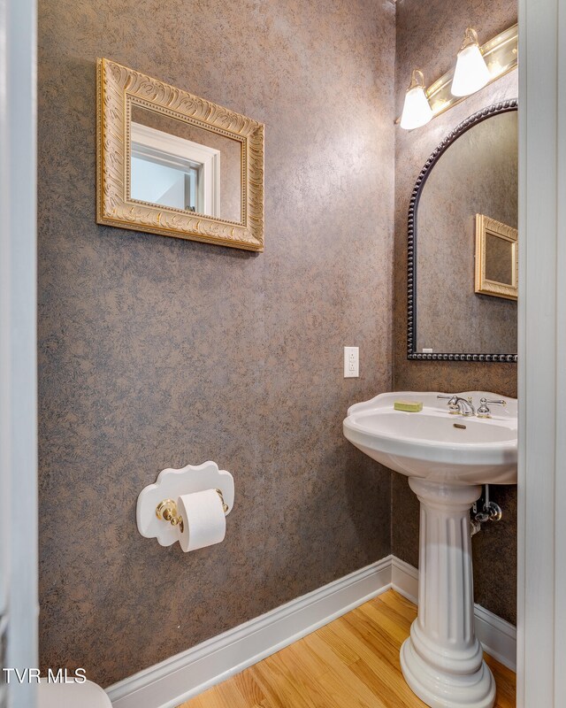 bathroom with wood-type flooring