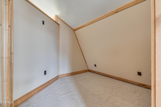 carpeted spare room featuring lofted ceiling and a textured ceiling