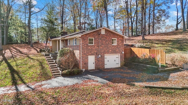 exterior space with a garage