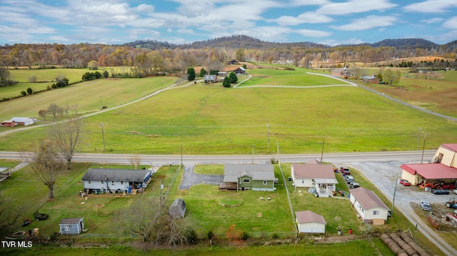 aerial view with a mountain view and a rural view