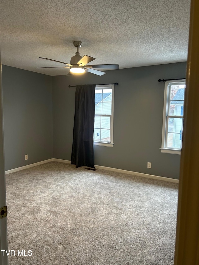 carpeted spare room featuring a healthy amount of sunlight and a textured ceiling