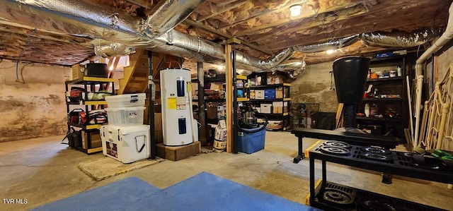 basement featuring water heater