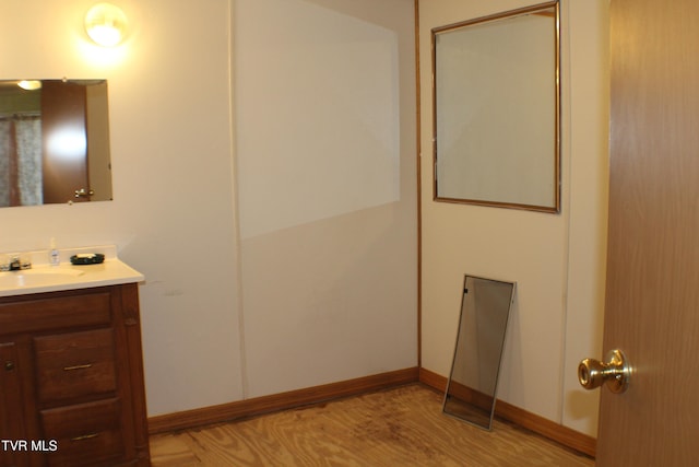 bathroom featuring hardwood / wood-style floors and vanity