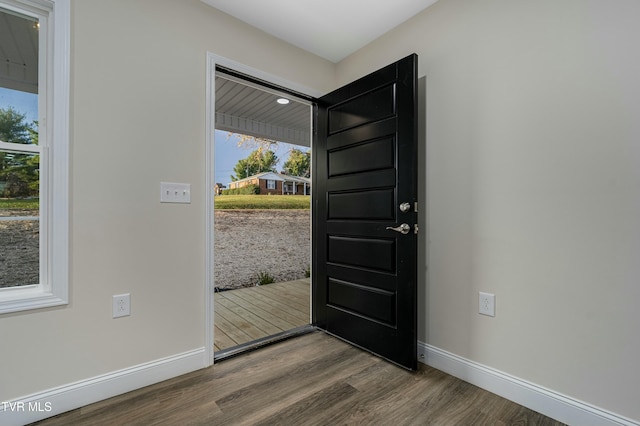 foyer entrance with hardwood / wood-style flooring