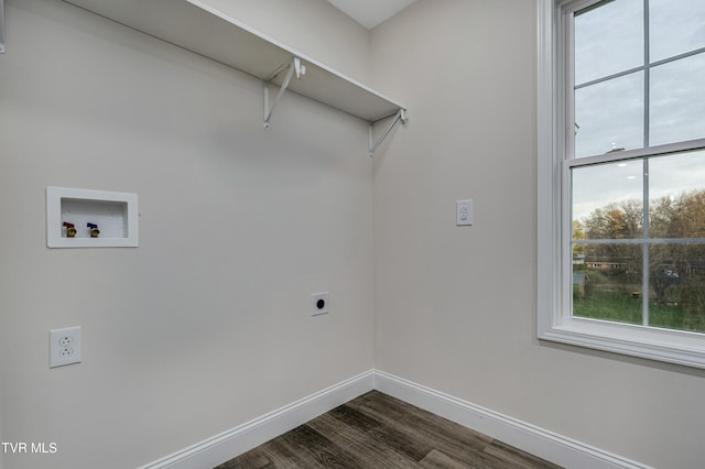 laundry area featuring electric dryer hookup, dark hardwood / wood-style floors, and hookup for a washing machine