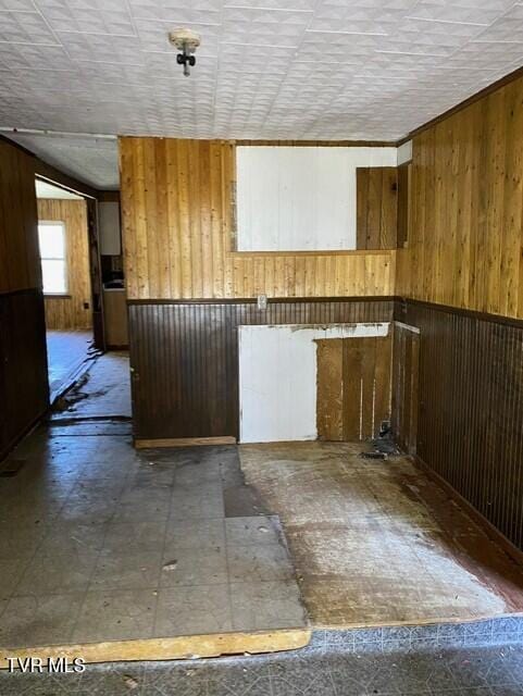 kitchen featuring wood walls