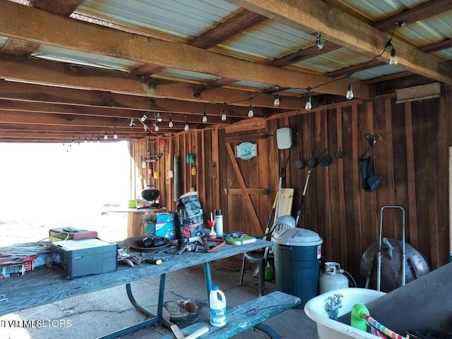 interior space with wooden walls