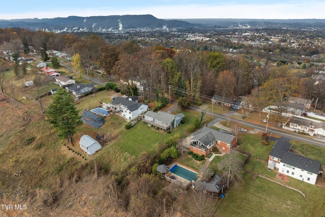 drone / aerial view featuring a mountain view