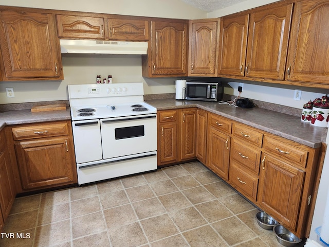 kitchen with white electric range