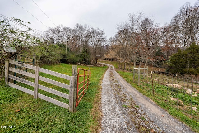 view of road with a rural view