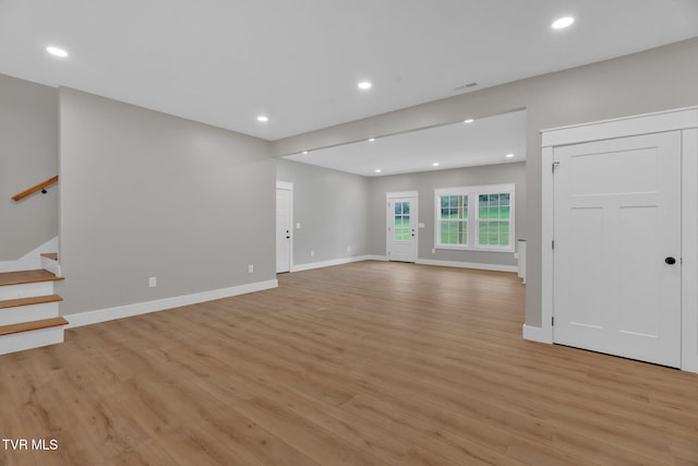 unfurnished living room featuring light hardwood / wood-style flooring