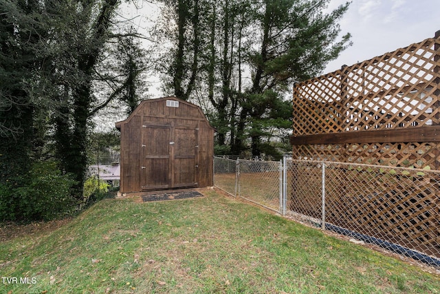 view of yard featuring a shed