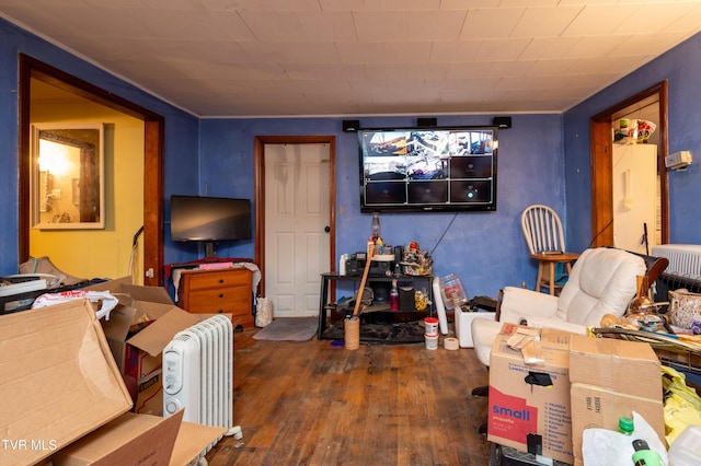 living room featuring dark hardwood / wood-style floors