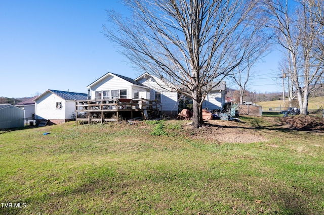 view of yard with a deck