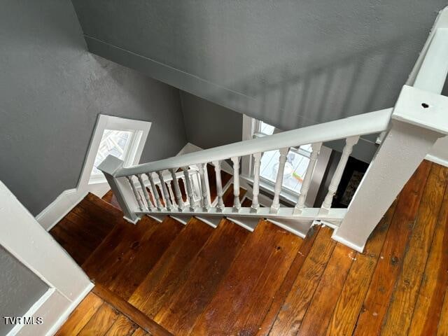 stairs featuring hardwood / wood-style flooring