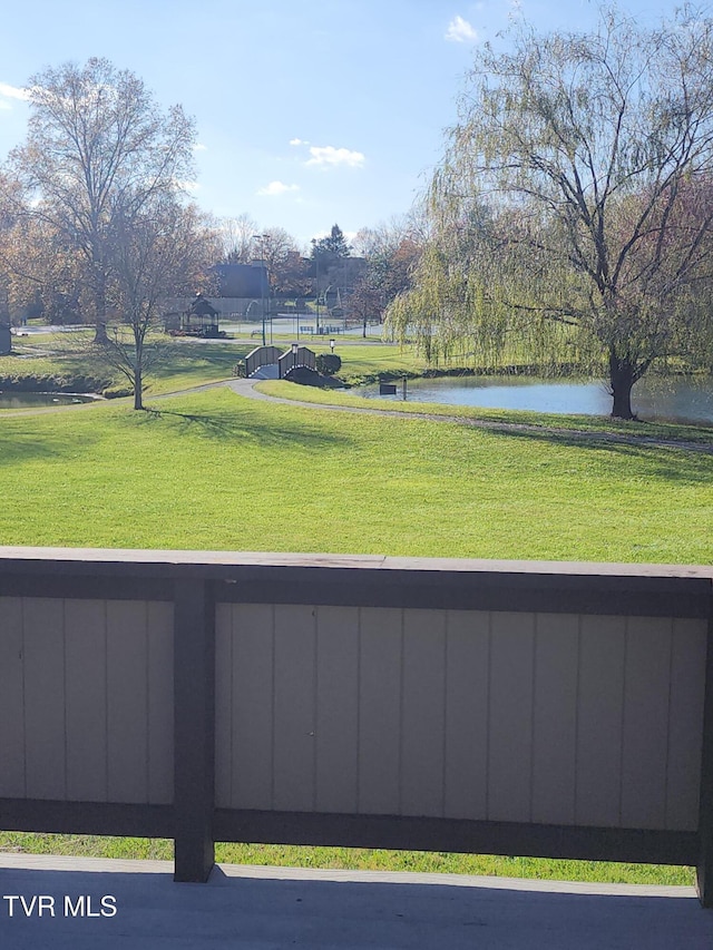 view of yard with a water view