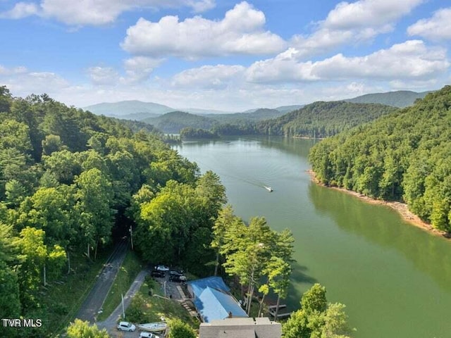 aerial view with a water and mountain view