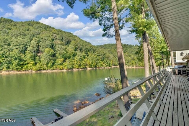 view of dock with a water view