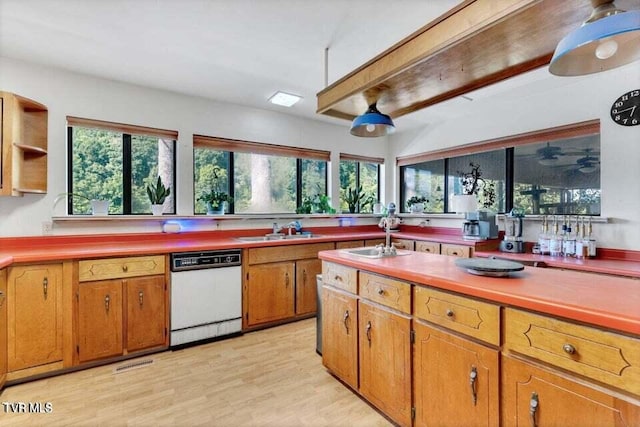 kitchen featuring dishwasher, light wood-type flooring, and sink