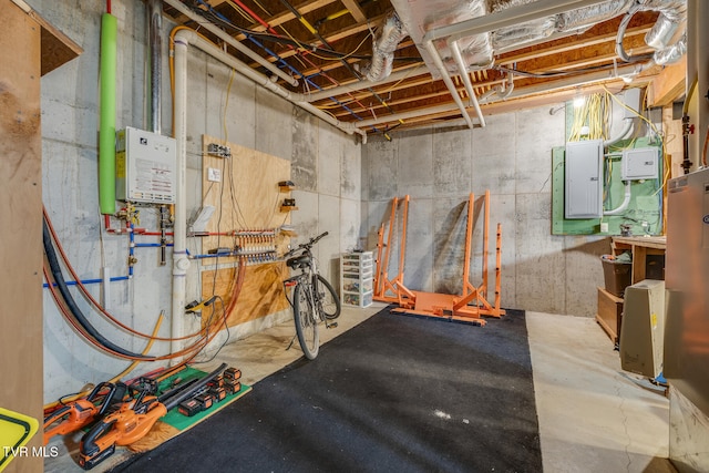 basement featuring electric panel