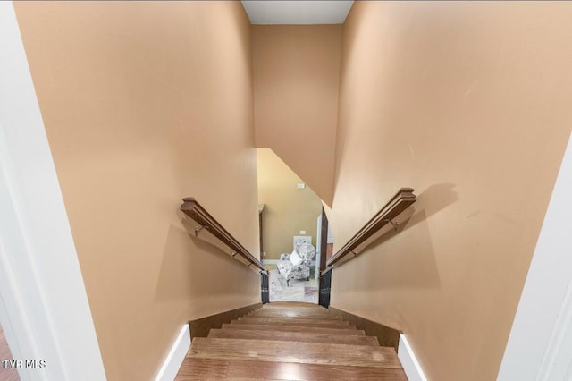 stairway featuring wood-type flooring