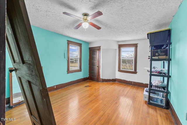 104 Maple St, Glade Spring, VA 24340 - unfurnished bedroom with baseboards, light wood-style floors, a textured ceiling, and ceiling fan