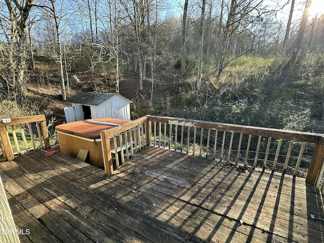 deck with a hot tub