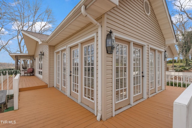 wooden deck with french doors