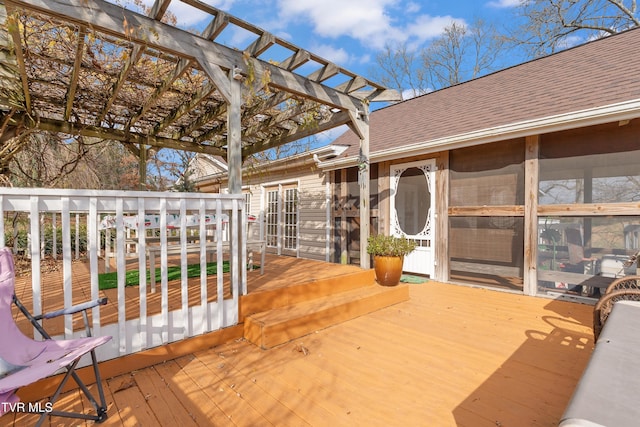 wooden terrace featuring a pergola