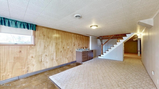 basement with wooden walls